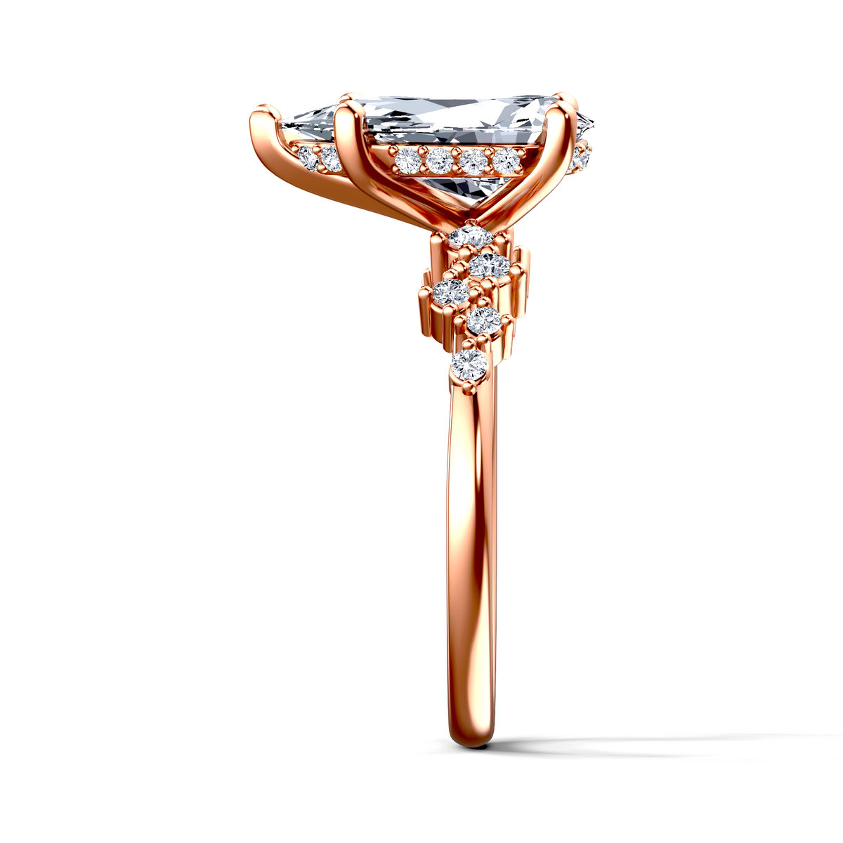 Image for 18K Rose Gold Pear Side stone engagement ring