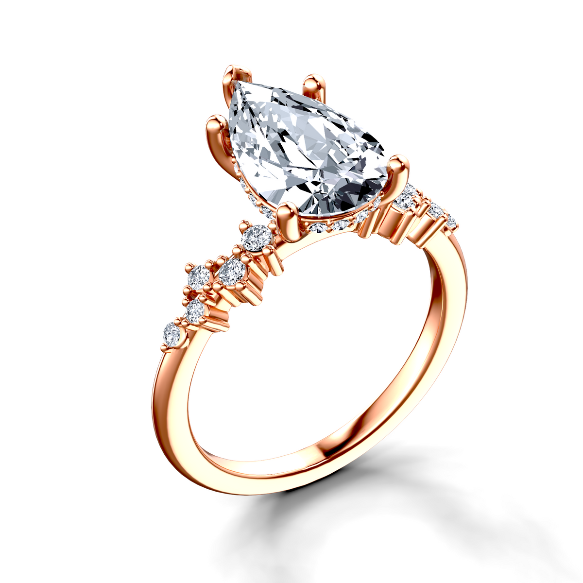 Image for 18K Rose Gold Pear Side stone engagement ring