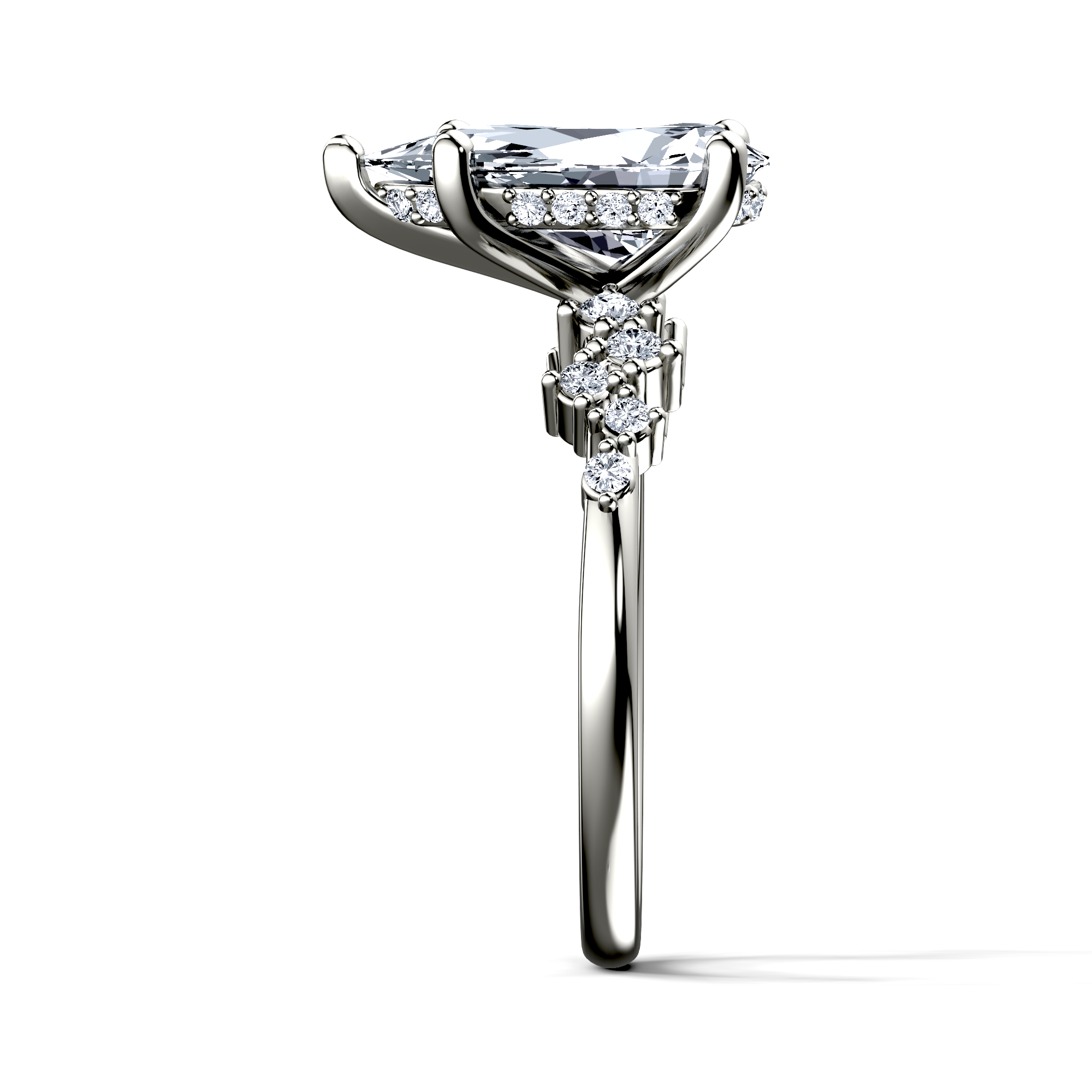 Image for 18K White Gold Pear Side stone engagement ring