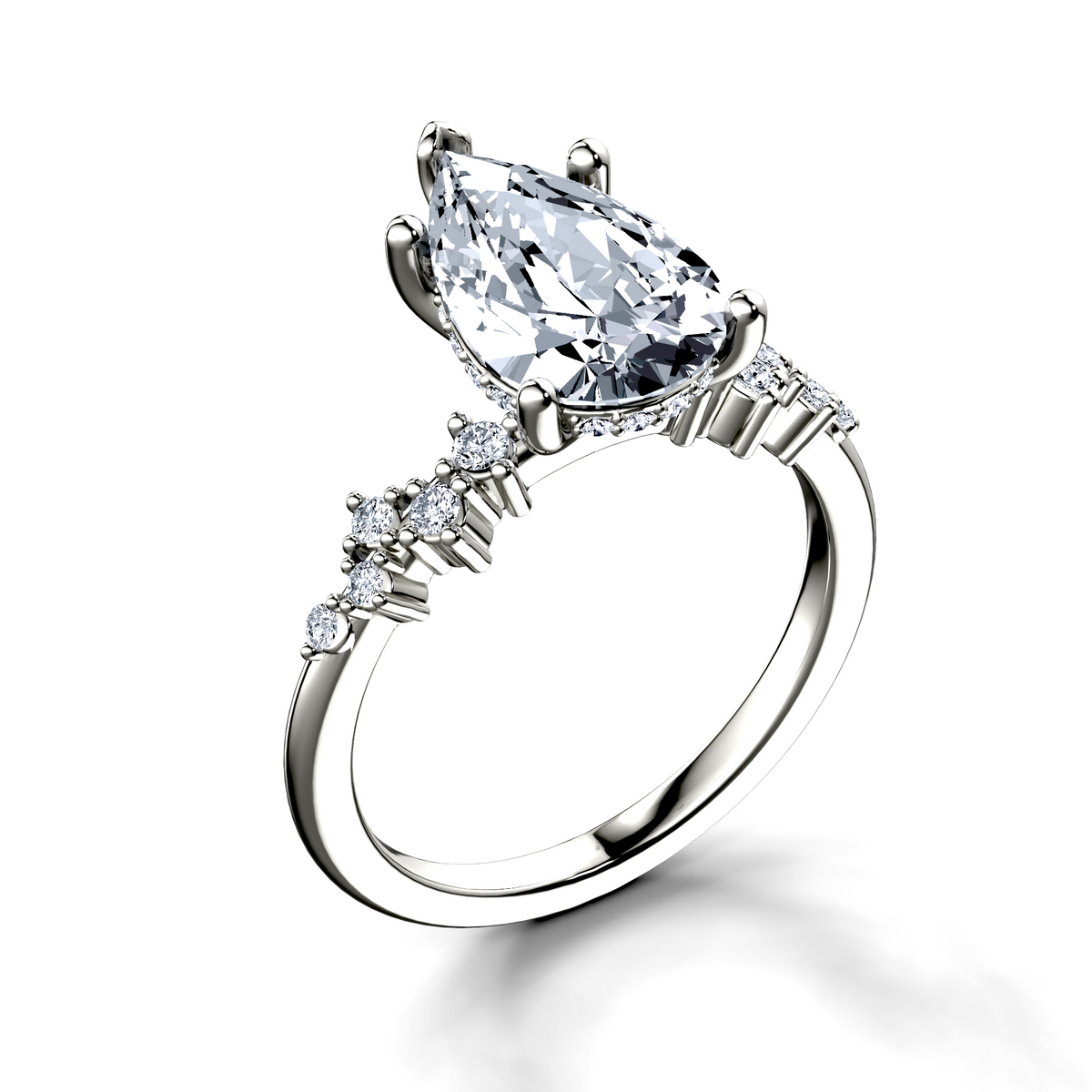 Image for 18K White Gold Pear Side stone engagement ring