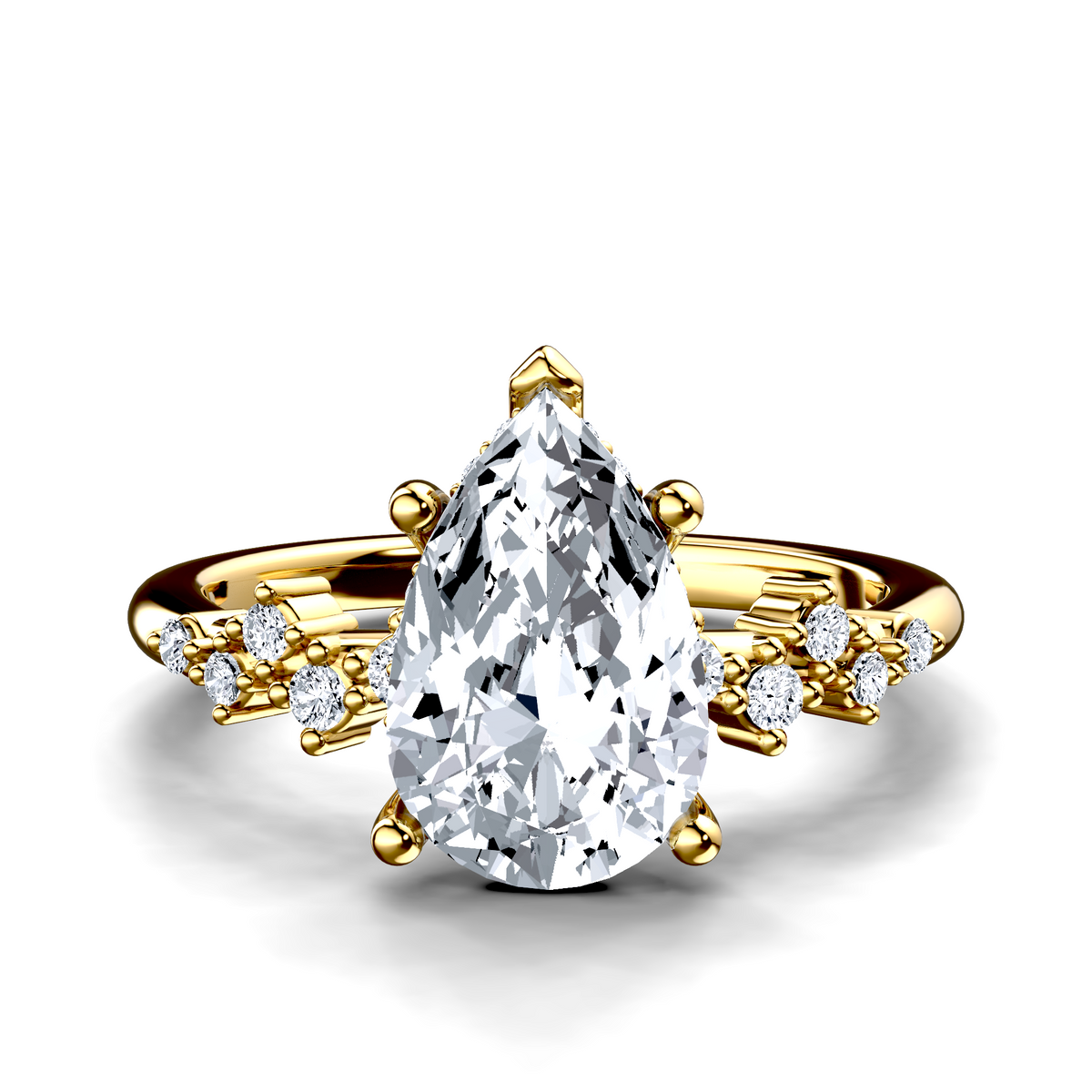 Image for 18K Yellow Gold Pear Side stone engagement ring