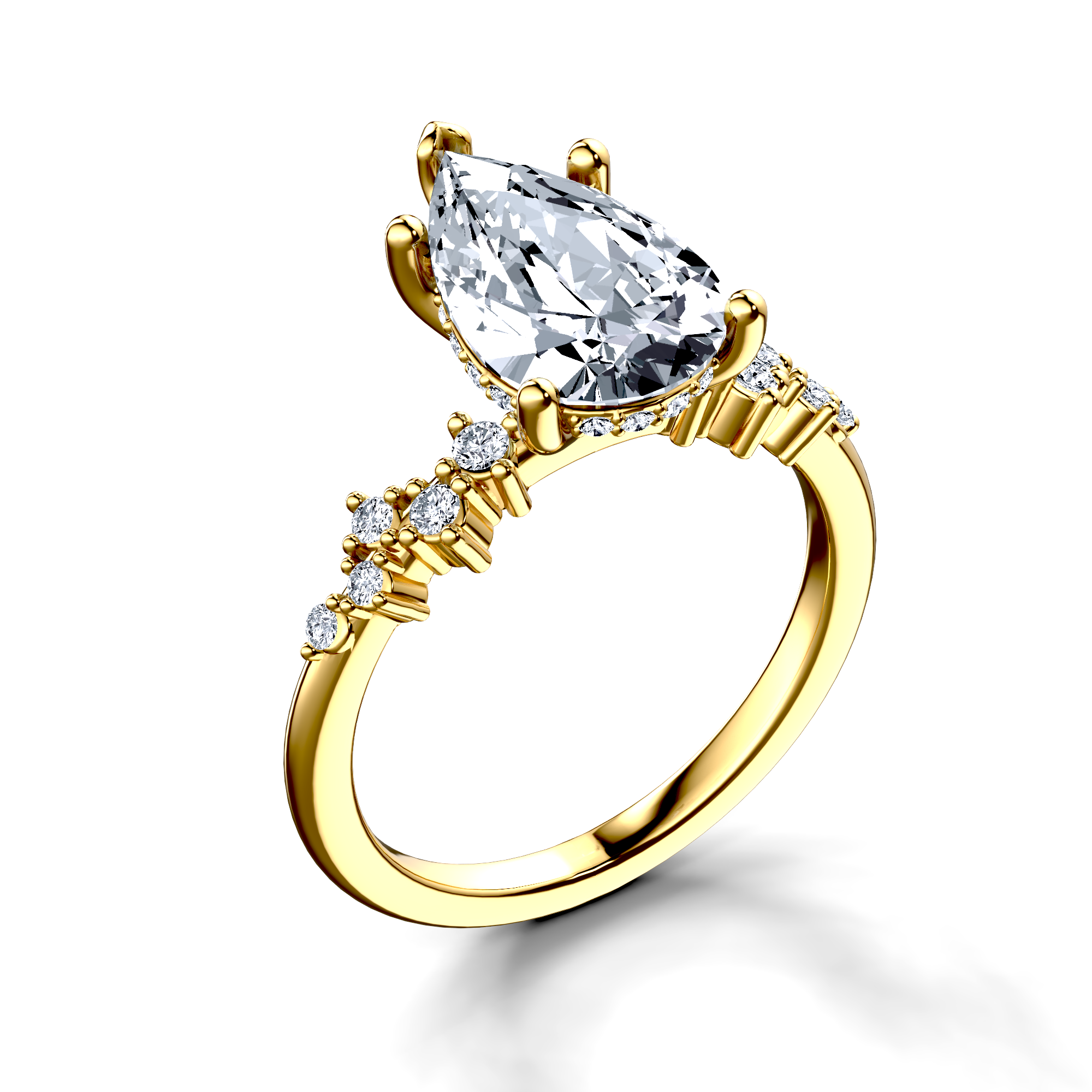 Image for 18K Yellow Gold Pear Side stone engagement ring