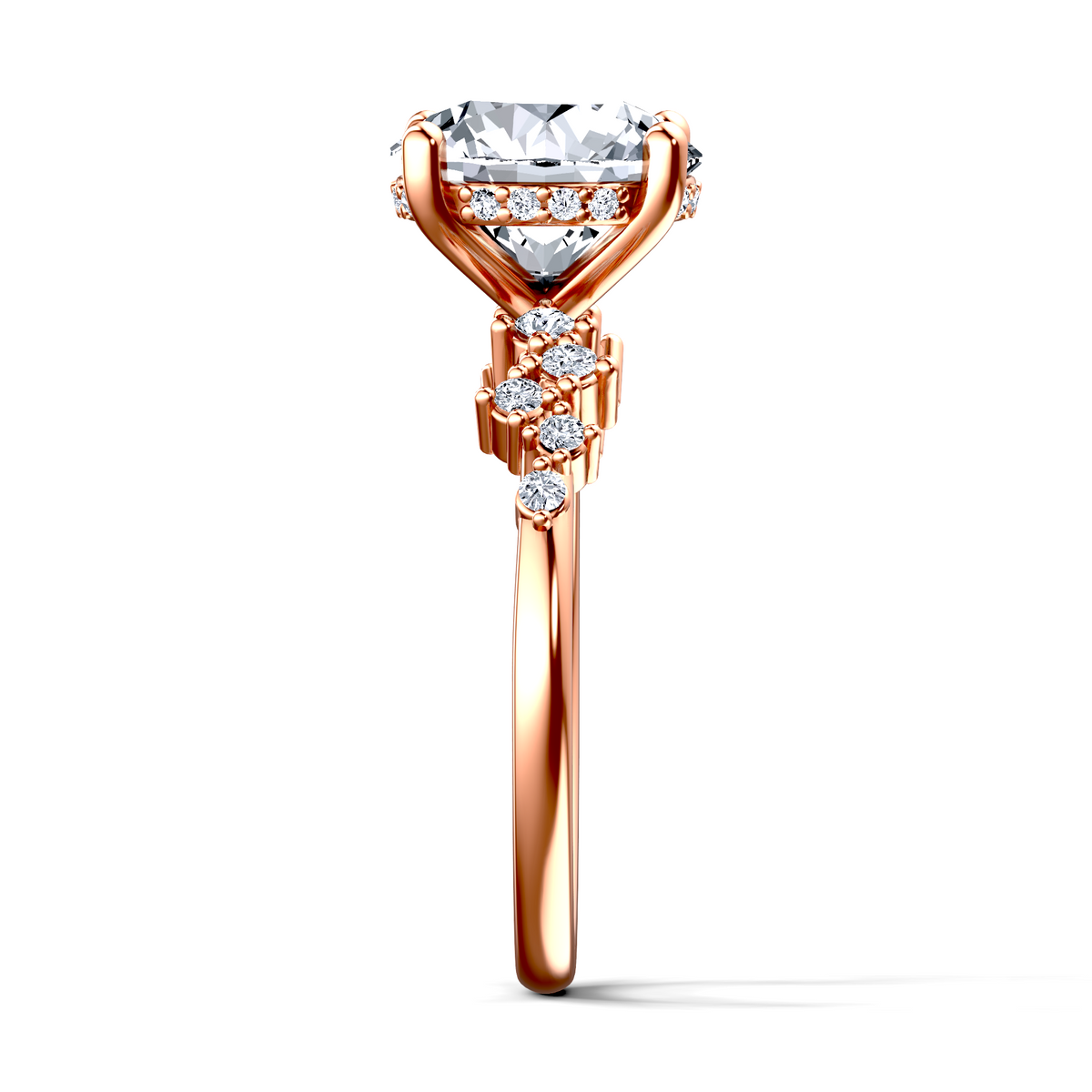 Image for 18K Rose Gold Round Side stone engagement ring