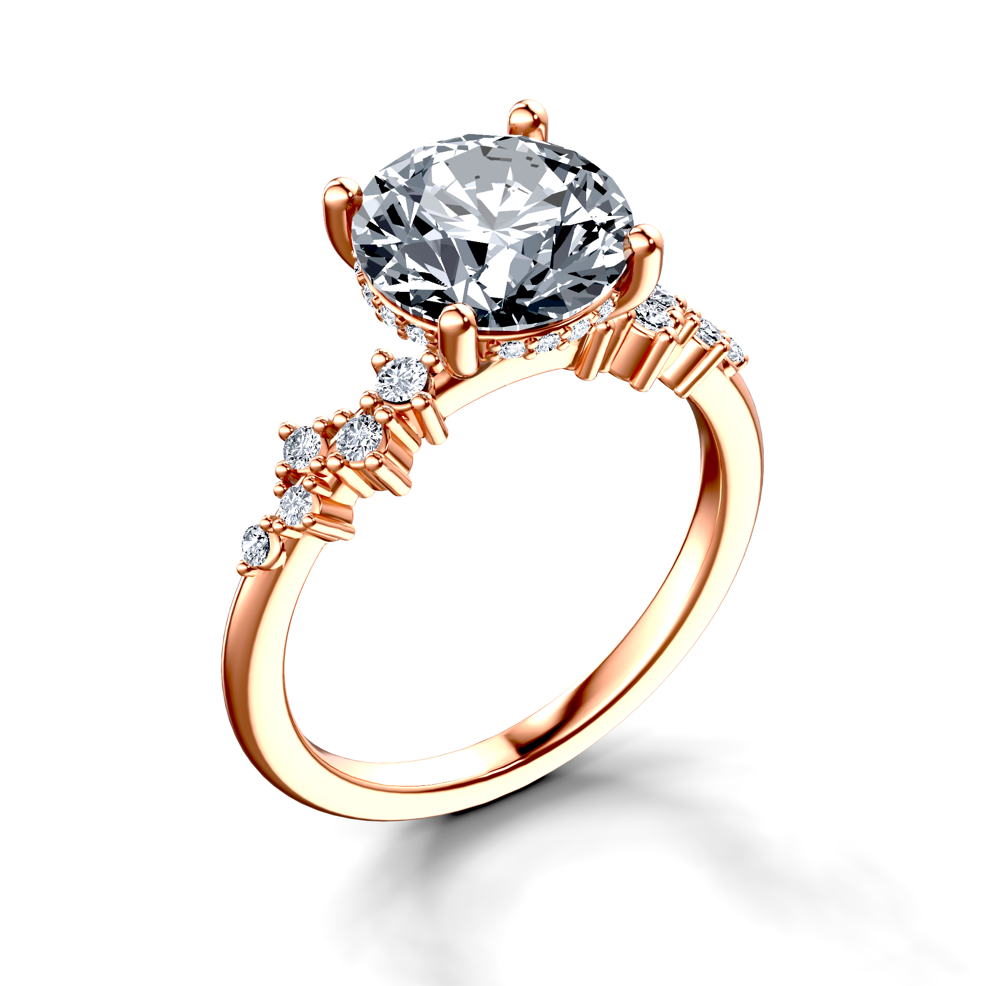Image for 18K Rose Gold Round Side stone engagement ring