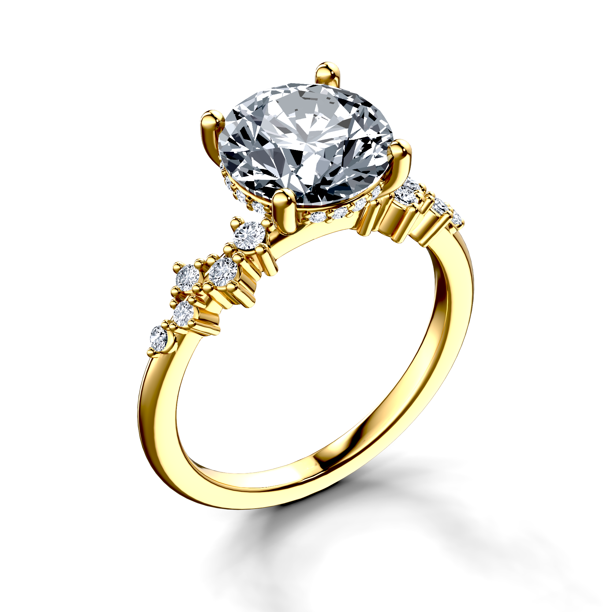 Image for 18K Yellow Gold Round Side stone engagement ring