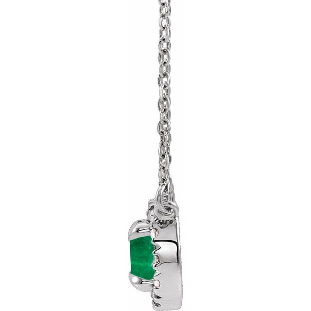 14k-white--lab-grown-emerald-&-.03-ctw-natual-diamond-16"-necklace
