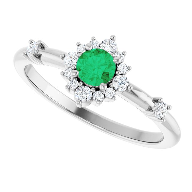 14k-white-lab-grown-emerald-&-1/6-ctw-natural-diamond-halo-style-ring